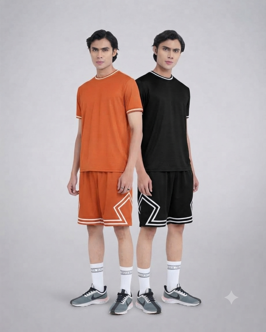 T-Shirt & Shorts Combo 2 Set (Black + Orang)