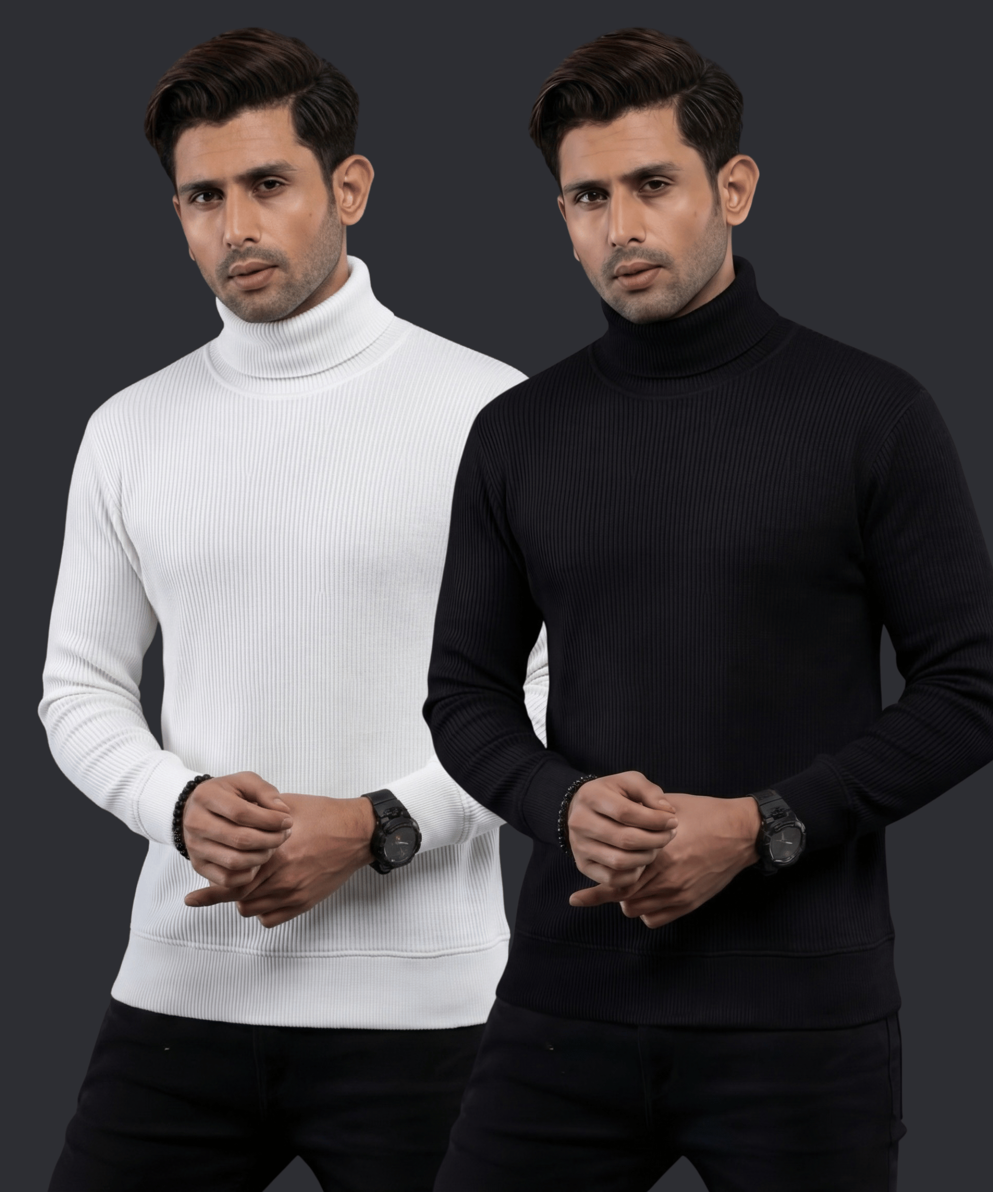 Premium Turtle Neck Sweater- (White + Black)
