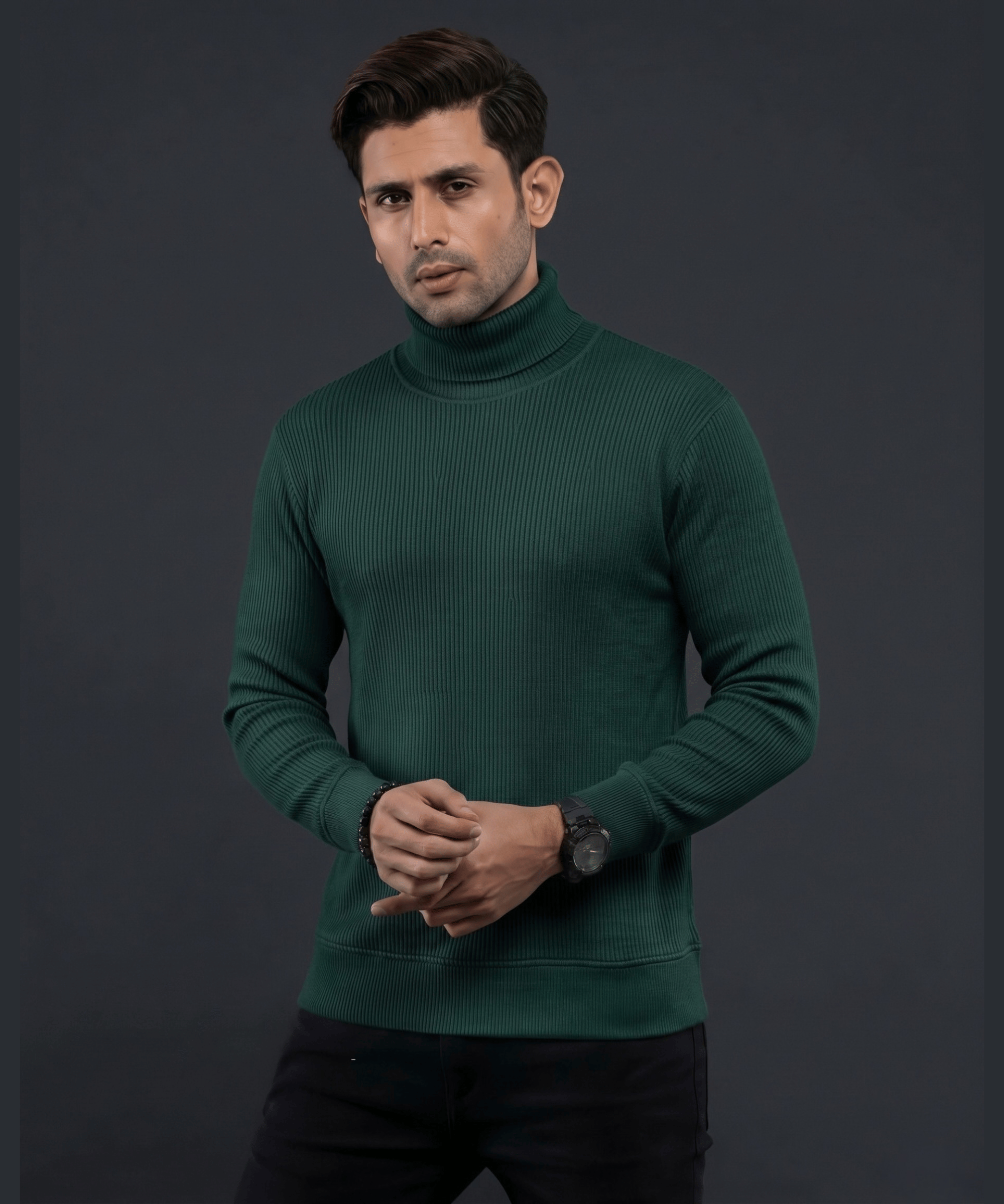 Premium Turtle Neck Sweater- Bottle Green